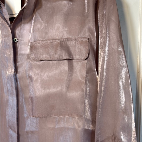 NWT Pistola Shimmering Organza Pink/Plum Button Front Blouse Semi-Sheer - Picture 3 of 15